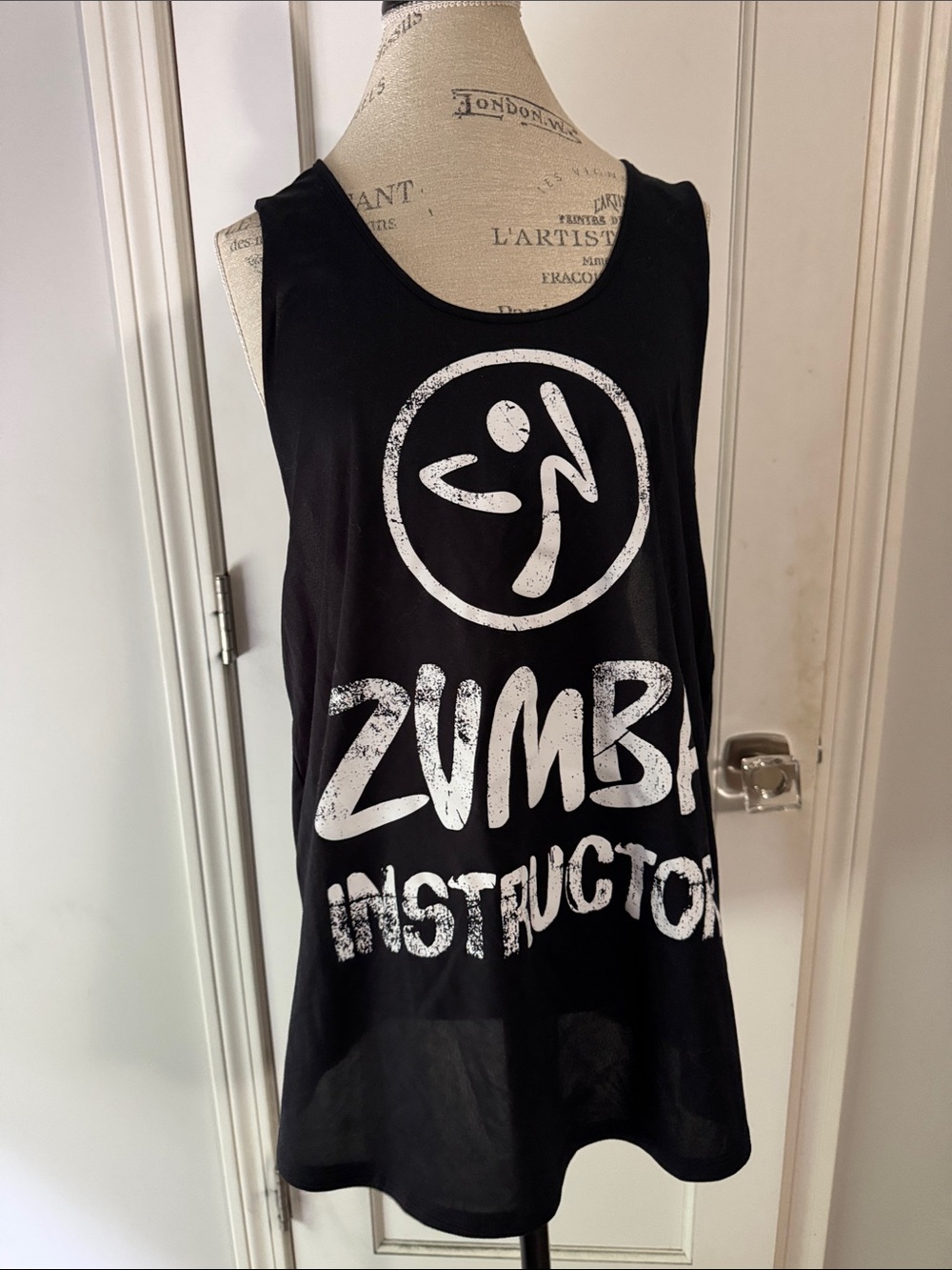 Zumba Top Black Racerback White Graphics